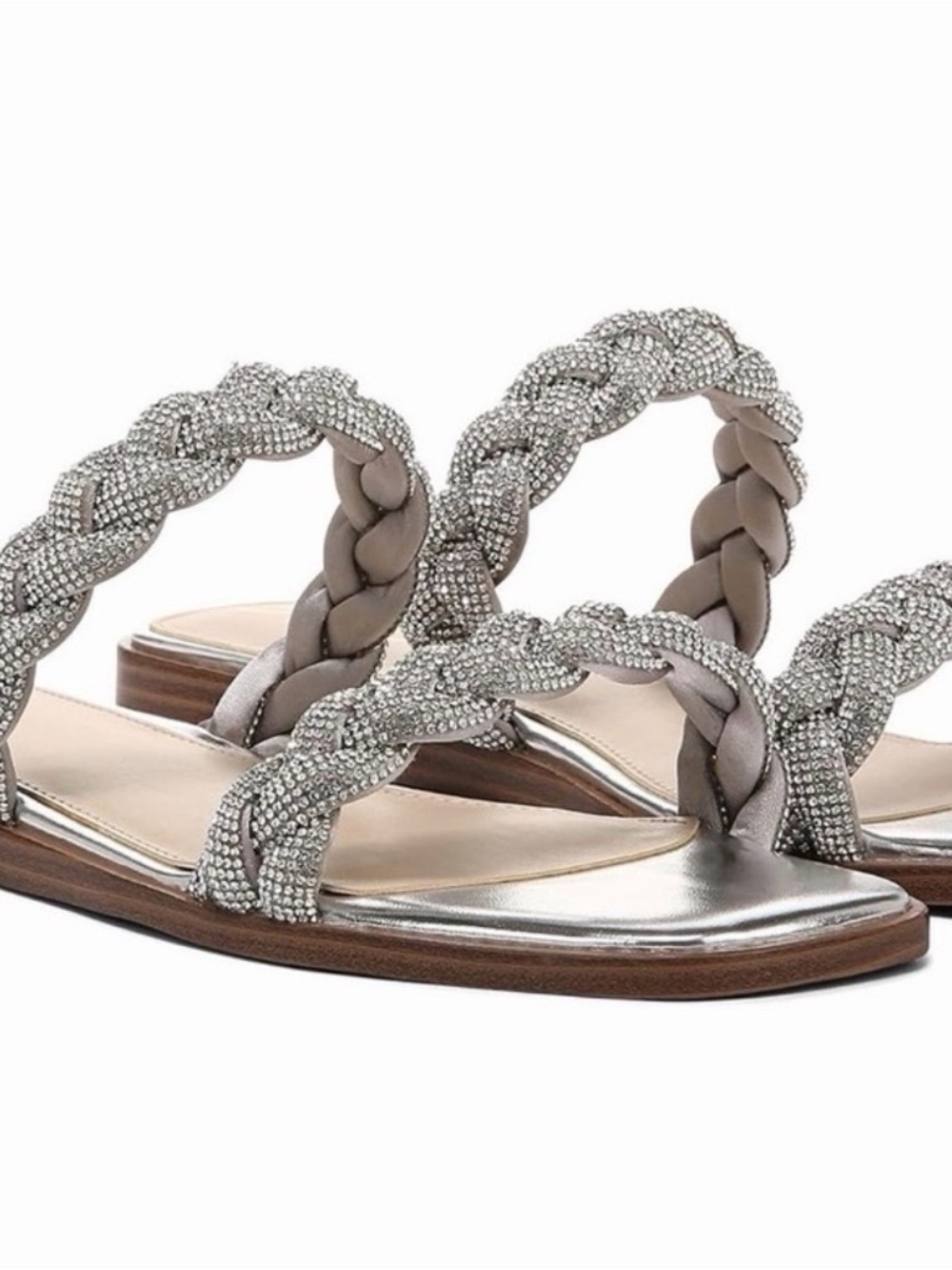 Sam Edelman Braided Crystal Slide Sandals - Taupe and Silver